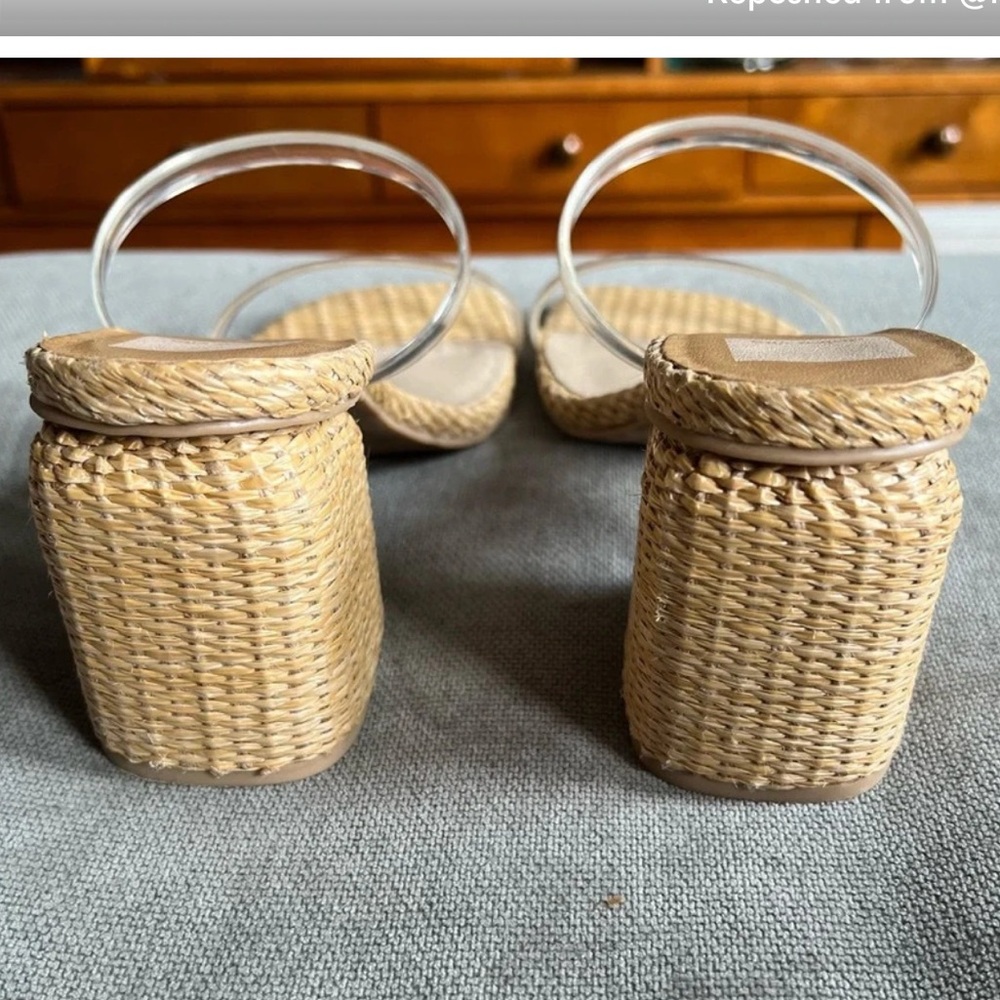 Dolce Vita Natie rattan straw block heel clear strap sandal tan size 7 - Picture 2 of 6